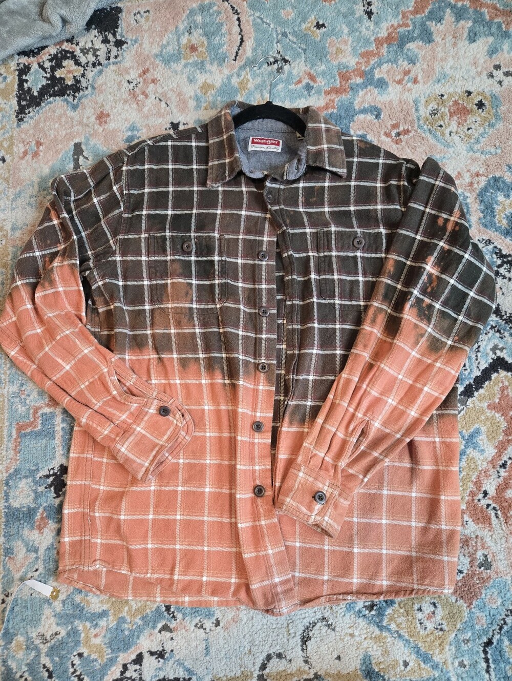 Wrangler Bleach Washed Brown & Orange Ombre Flannel